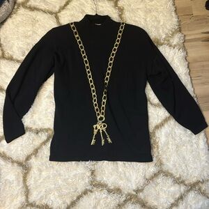 Vintage ST. JOHN Santana Knit Sweater Embroidered Gold Chain and Keys